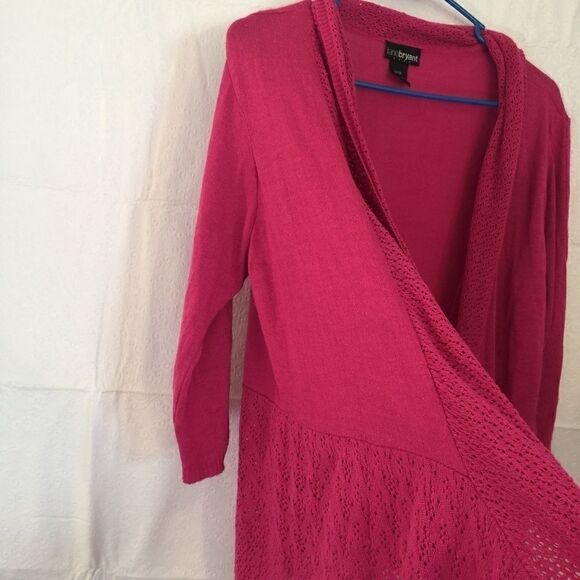 Lane Bryant Pink Knit bottom open cardigan - Picture 3 of 5